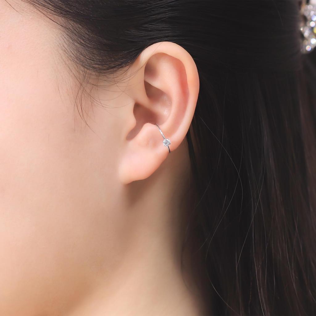ESTELLE [Official] [Web Exclusive] Women's Ear Cuff, 10K White Gold with Cubic Zirconia (Single Ear), 0291-0603-0019-0000
