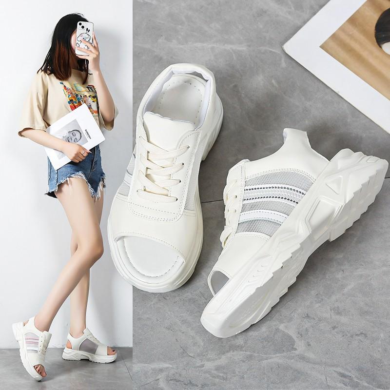 

Женские повседневные кроссовки с открытым носком, большого размера, на шнуровке, дышащие, удобные, сандалии с мягкой подошвой, подходят для прогулок на свежем воздухе 35