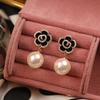 Sexy Woman Black Flower Earrings Party Club Accessories Ear Stud Earrings Fashion Jewelry Korean Pearl Earrings Moda Mujer