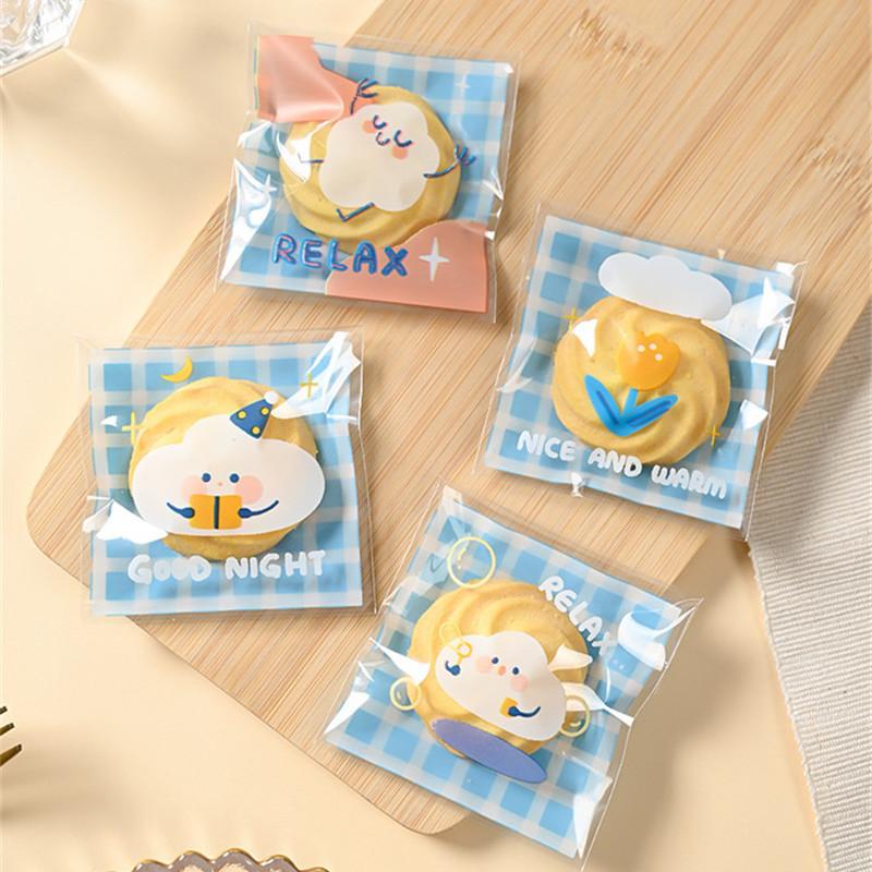 100Pcs 7x7cm Small Plastic Cartoon Animal Printed Self-Adhesive Packaging Cookie Candy Bags Child Birthday Party Favors
