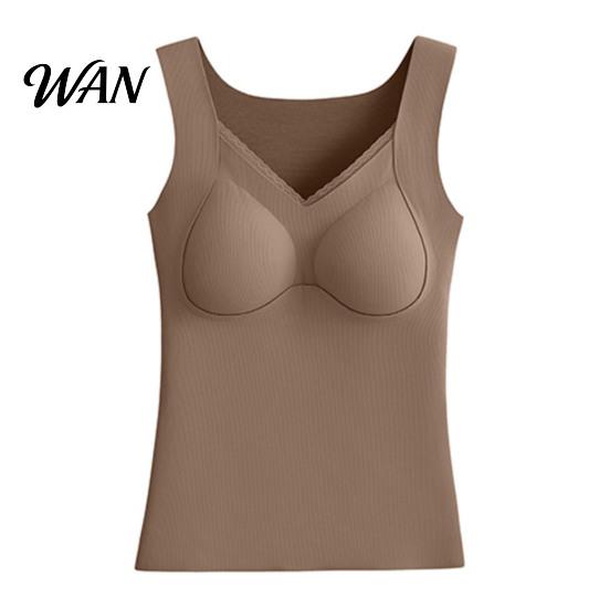 Thermal Layer for Women Seamless Slim Fit Warm Camisole, Vest with Built-in Slimming Body Shaper Bra, Sleeveless Base Velvet Tops Autumn Winter