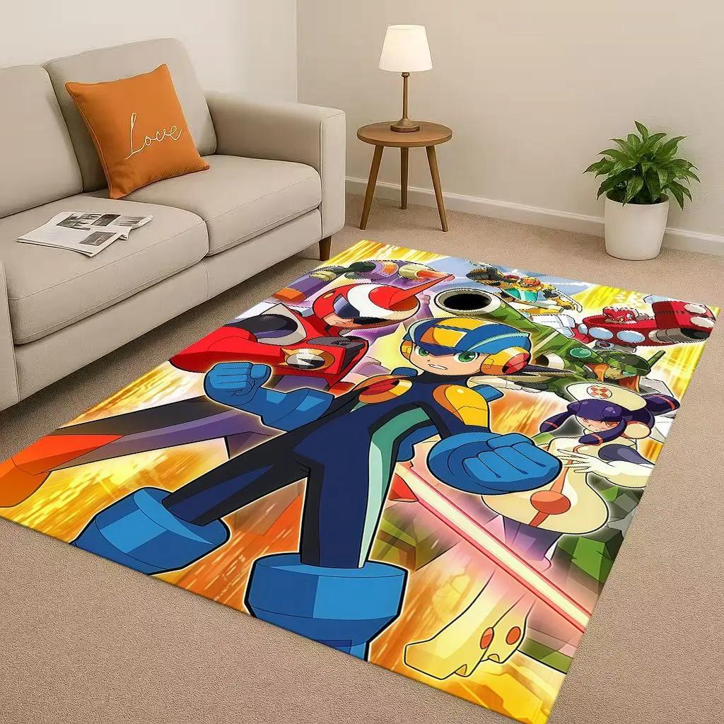 3D Retro Game Rockman Mega Man Living Room Non-Slip Area Rug Soft Carpet for Bedroom Playroom Sofa,Easy Clean Home Decor Doormat