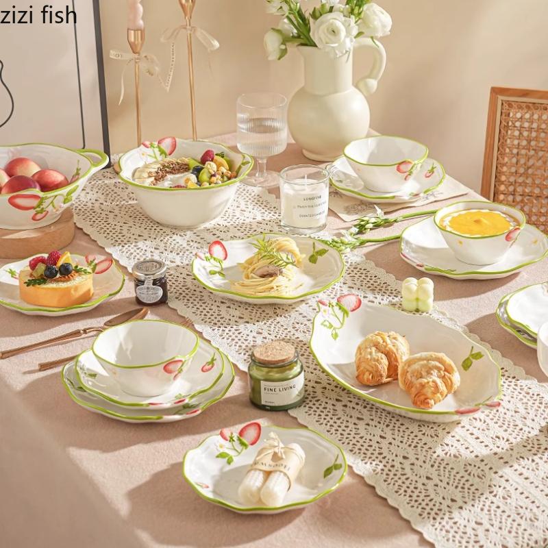 Erdbeer-Keramikschale Essteller Dessertteller Fischgericht Suppenschüssel Obstschale Salatschüsseln Servierplatte Snackschalen Tablett