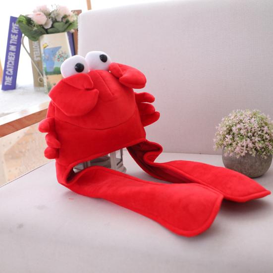 Crab Headgear Lovely Long Ears Red Color Soft Head Cover Cross-dressing Headwear Plush Cartoon Hat Party Costume Cosplay Props for Selfie Photography