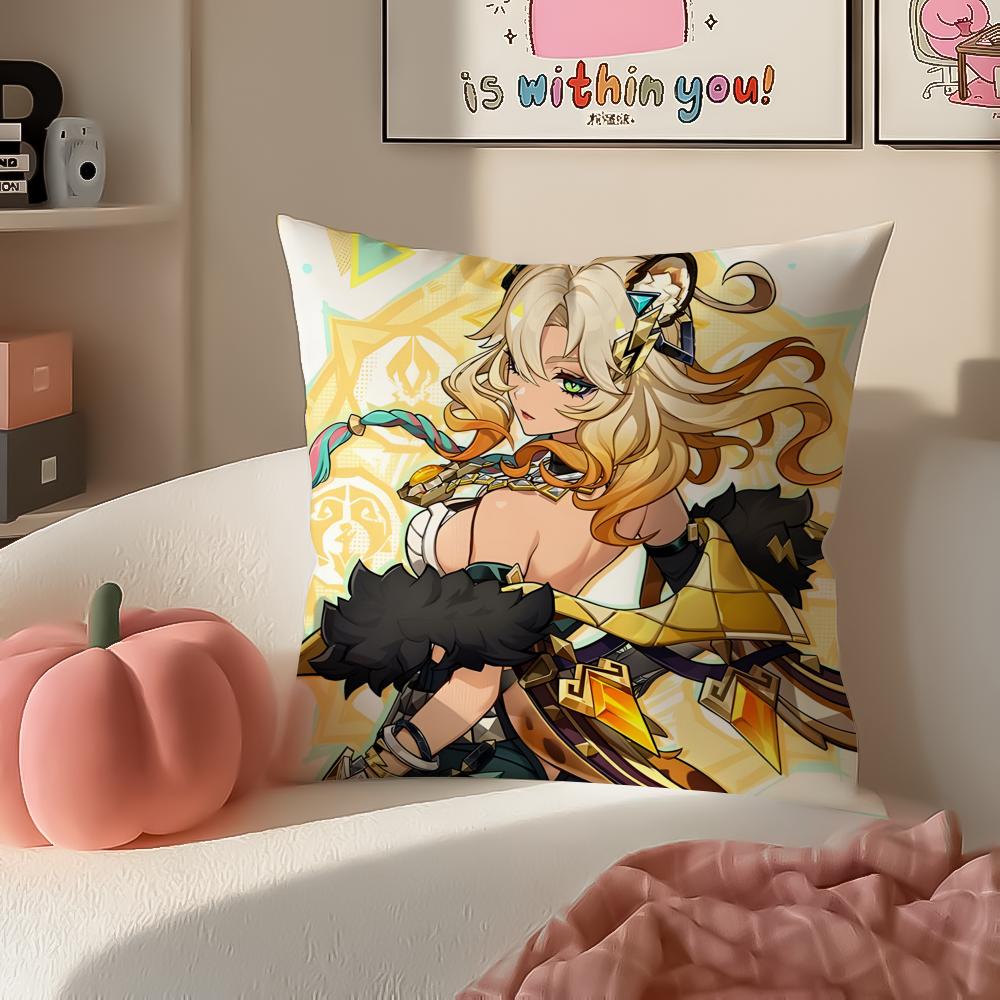 Game Genshin Xilonen Cushion Cover Pillowcase Short Plush Invisible zipper Room Sofa Cushion Cover