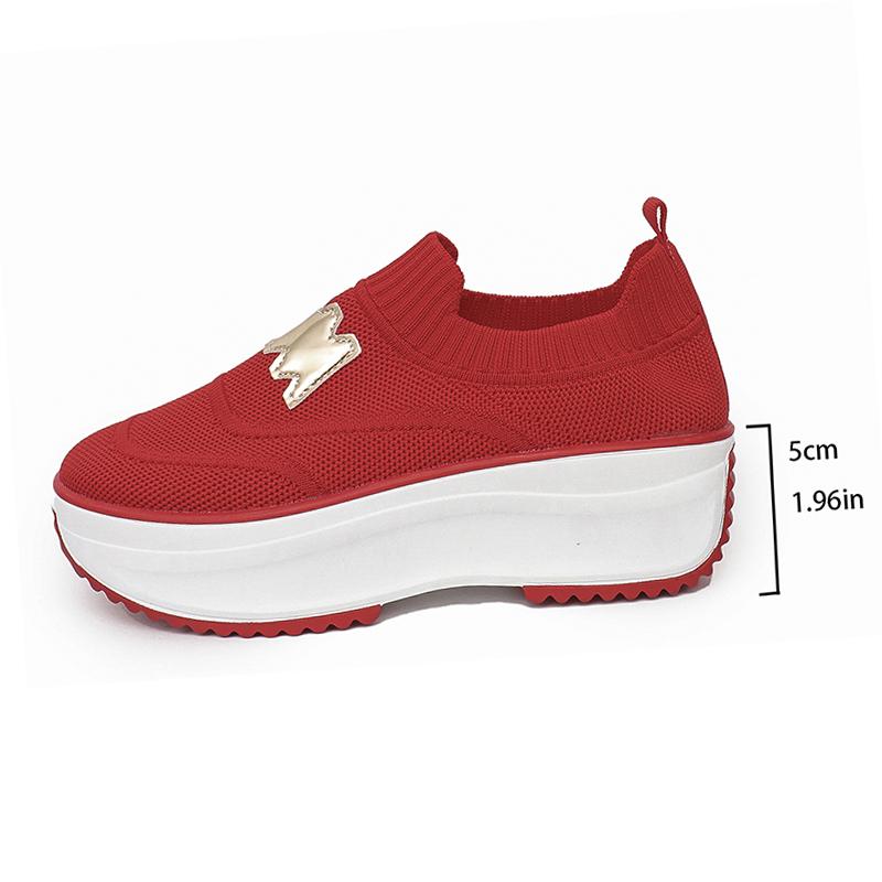 Fashion Breathable Knitted Platform Sneakers for Women Fashion Letter Decor Creepers Shoes Woman Thick Sole Slip On Walking Shoes 36-43
