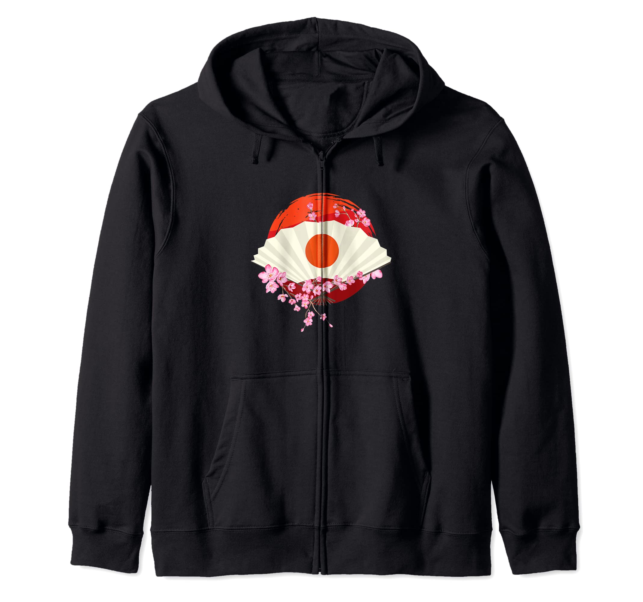 

Japanese Zen Circle Cherry Blossom Fan Japanese Zip Hoodie чорний