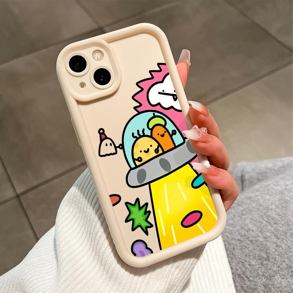For iPhone 16 15 Pro Max Redmi Note 13 12 11 Pro Samsung S24 Plus S24 Ultra A52 A72 A54 Soft Silicone Square Cartoon Spaceship Shockproof Case