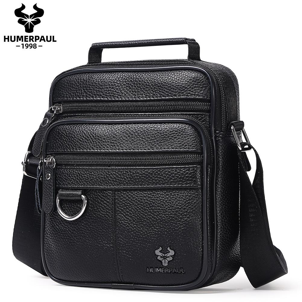 

HUMERPAUL Light luxury men cowhide messenger bag multifunctional shoulder bag large-capacity messenger bag чёрный