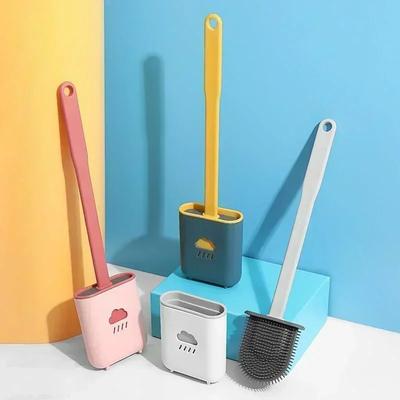 Silikon Toilettenbürste WC-Reiniger Toilettenbürste mit Halter Flacher Kopf Flexible Weiche Borsten Bürste Badezimmerzubehör