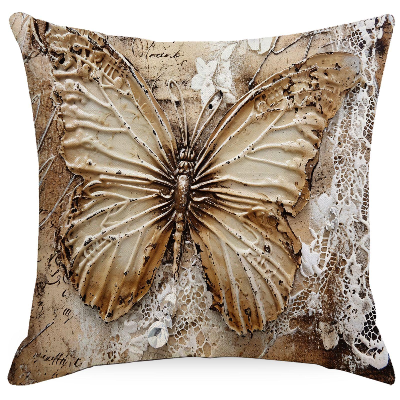 

Nordic Retro Lace Butterfly Printed Pillow Cover Home Sofa Cushion Pillow Cover Premium Durable Quality Useful 45 * 45Cm