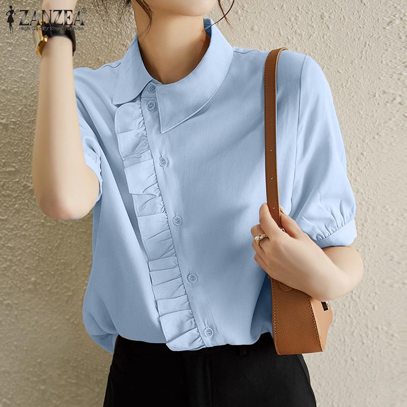 

ZANZEA Летние женские повседневные офисные топы с короткими рукавами и воротником с лацканами
