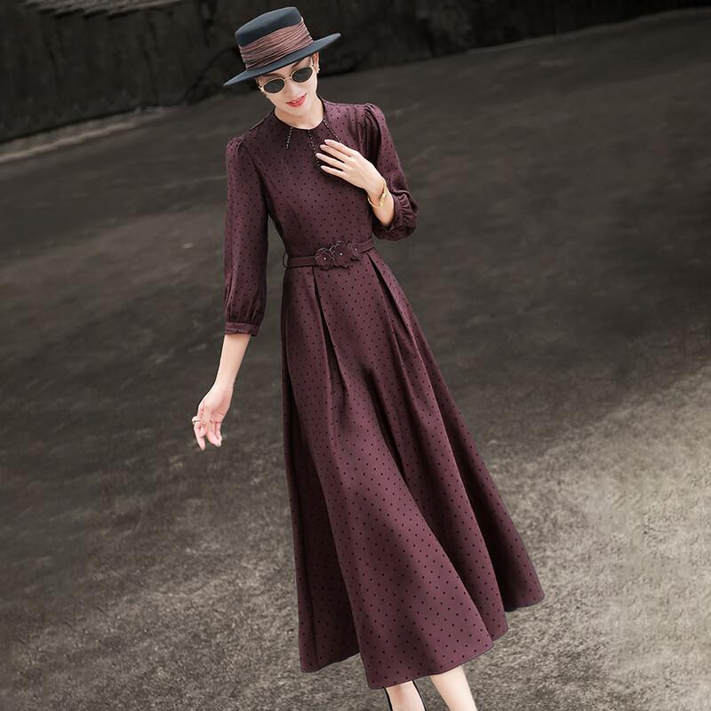 Весеннее платье-миди Lanseer 2026 с бусинами и горошком XXL