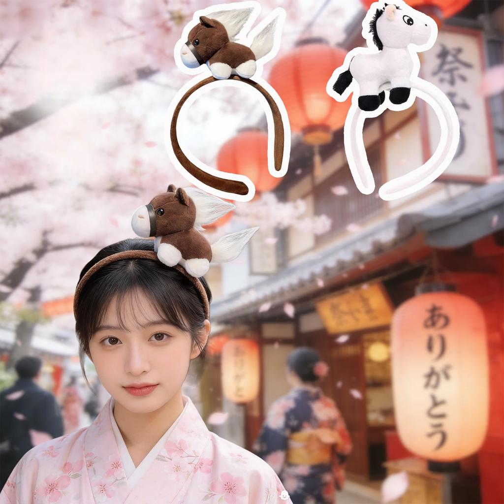 ZHEJIA Horse Horse Animal Hair 2026 Year of the Horse Plush Cute and New Cultural School Photo Unisex Headband, 2-Piece Set, Headband, Headband,