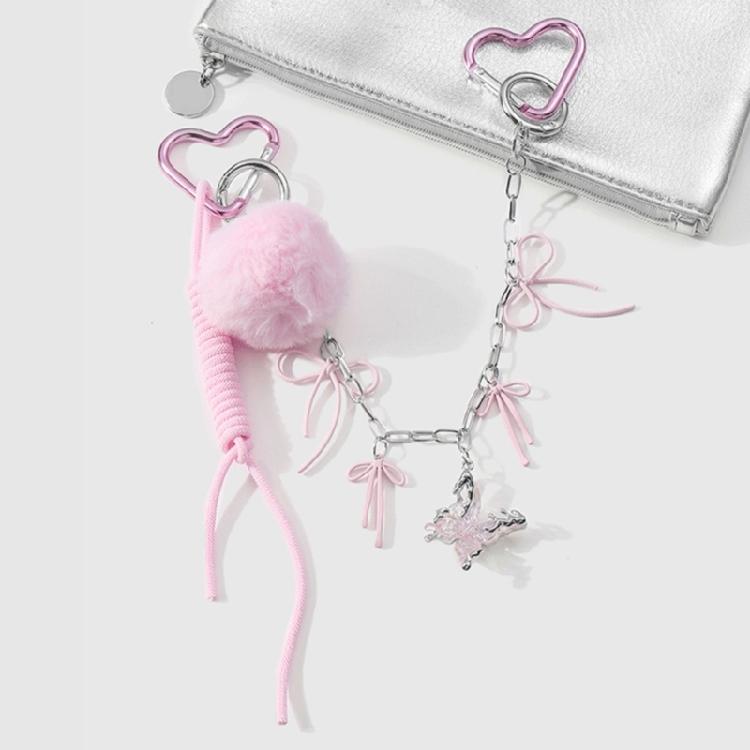 Bows Keyring Creative Car Key Chain Heart Keychain Braided Rope Keychain Ornament Plush Pompoms Bag Charm for Backpack