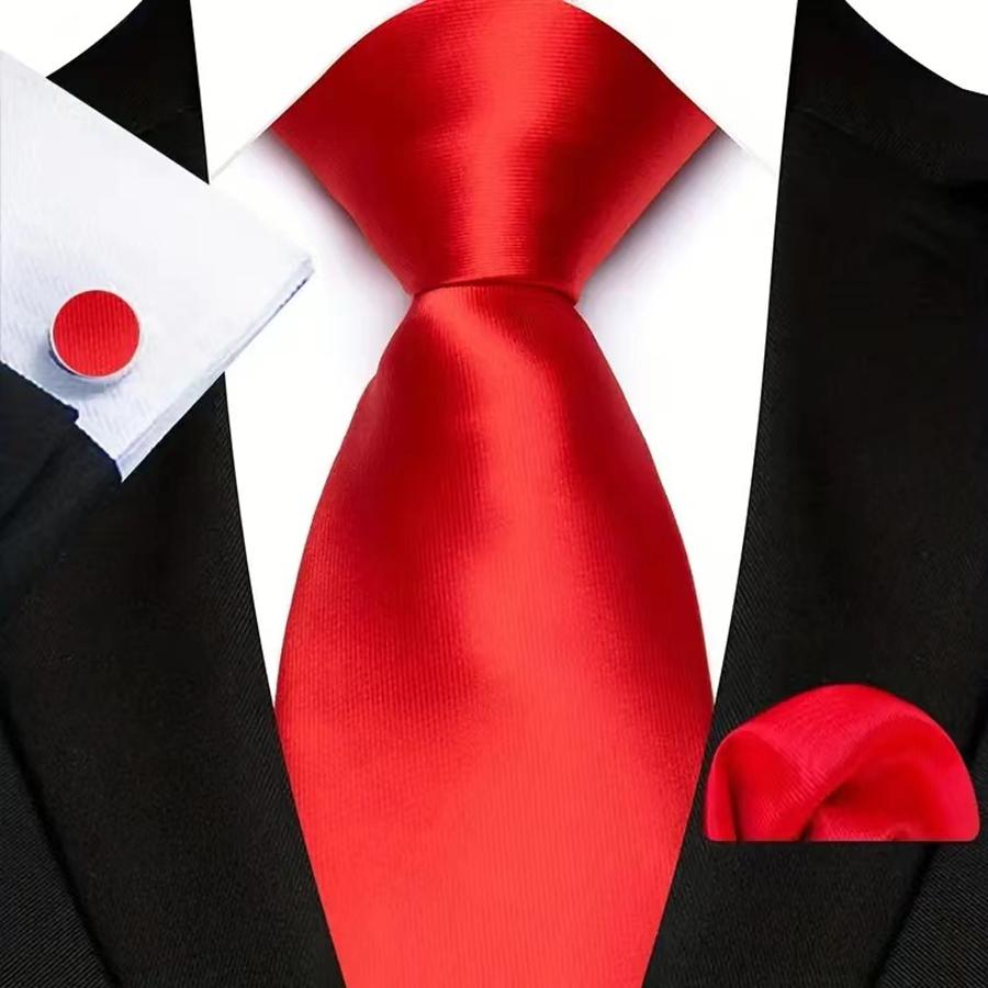 Red Striped Paisley Solid Floral Wedding 8CM Tie For Men Design Mens Necktie Hanky Cufflink Set For Daily Wear Business Party