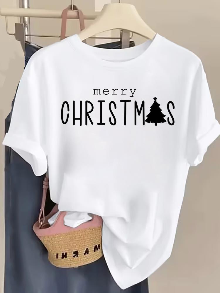 (Asian Size) lovely trend cute New Year T Shirt Christmas Clothing Women Fashion Festival Tee Top Print Woman Short Sleeve Graphic T-shirts