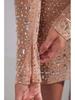 Ohpolly Luxurious Nude Rhinestone Sequin Mini Evening Dress