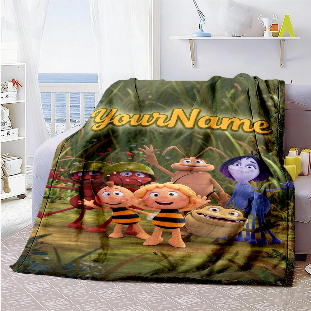 Biene Maja Customize Your Name Blanket Lightweight Personalized Blanket Ultra-Soft Suitable for Living Room Bedding Home Decor Bed