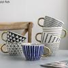 American Irregular Geometric Ceramic Coffee Cup with Gold Plated Handle Black and White Pattern Milk Tea Cup Home Accessories