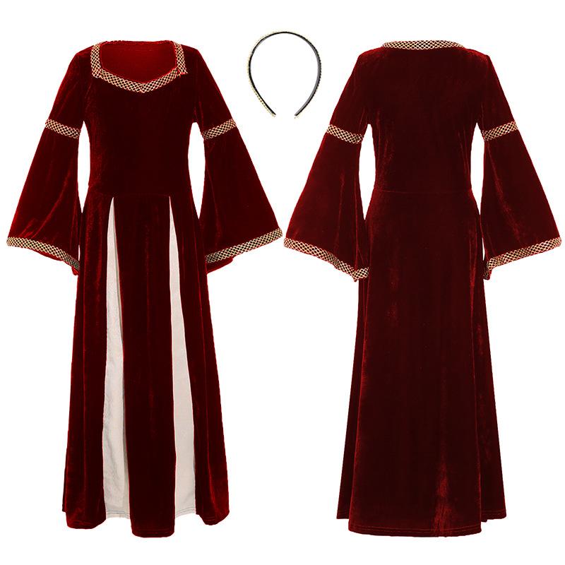 Renaissance Retro Mittelalter Mädchenkleidung, Musikalische und Tanz Bühnenkostüme, Hofstil, Trompetenärmelkleid