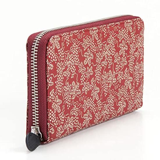Inden-ya Uehara Yuichi (INDEN-YA) Echtes Leder Langes Portemonnaie Münzbörse, Modellnummer 2317, Rot mit Weißem Lack, Traubenmuster, Authentisch, Hergestellt in
