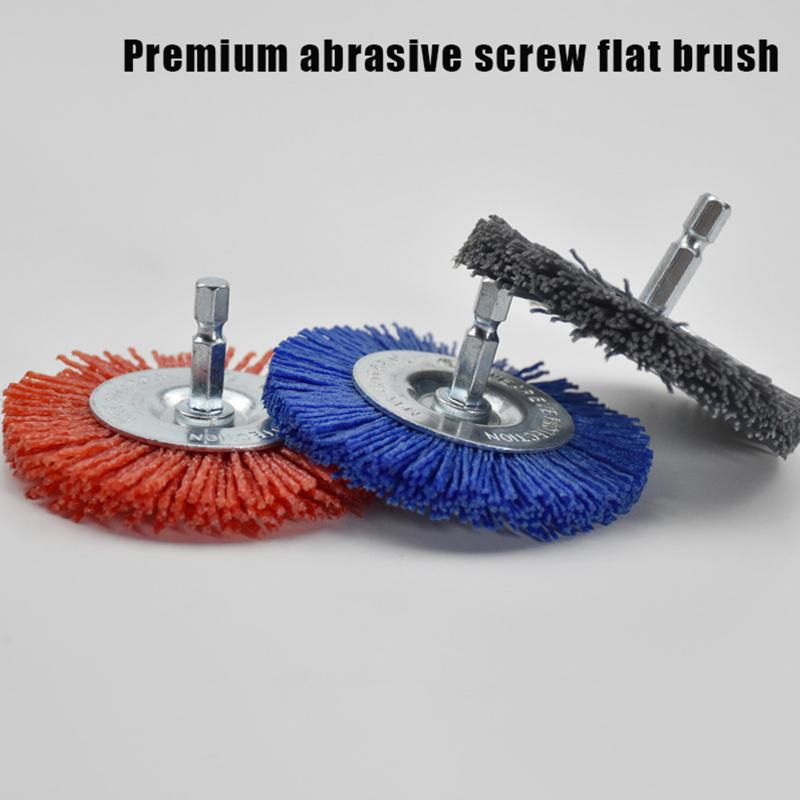 For Drill Rotary Tool Remove Rust/Corrosion/Paint Nylon Abrasive Brush Grit 80/120/180/240 Flat Abrasive Wheel Brush 1/4" Shank