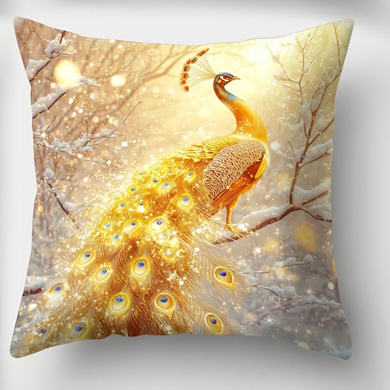1/4pcs Golden Peacock Winter Snowfall Throw Pillow Covers Luxury Decorative Cushion Cases for Home Sofa Bedroom Cushion Cover