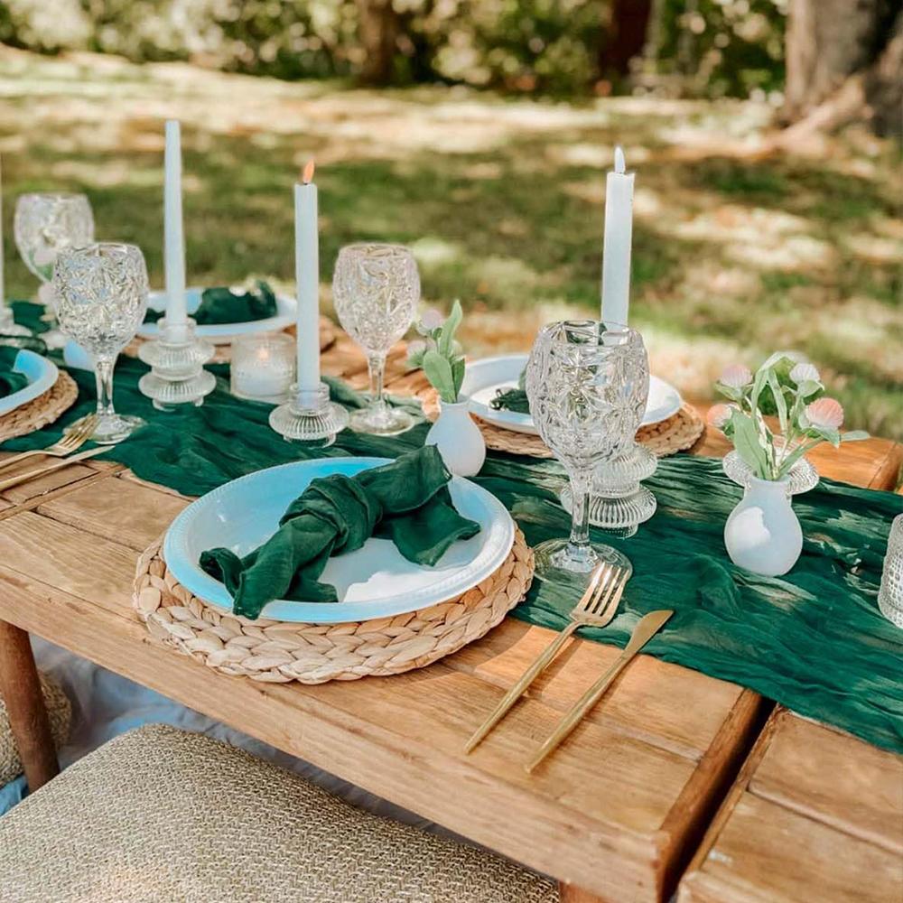 Sada stolního běhounu a ubrousků z gázy Boho Rustikální zmačkaná dekorace pro svatbu, narozeninovou oslavu, jídelní stůl