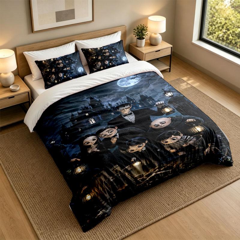Juego de Ropa de Cama de 3 PiezasLa Familia Addams Sábana Suave y Dos Fundas de Almohada Decoración del Dormitorio del Hogar