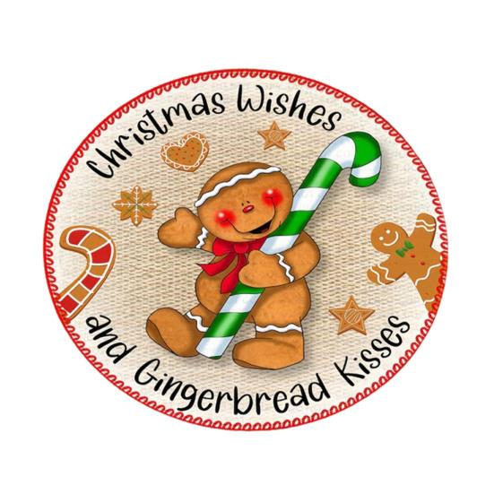 Christmas Floor Mat Round Santa Claus Xmas Area Rug Anti-Slip Absorbent Gingerbread Man Carpet for Festive Home Entrance Living Room Decor