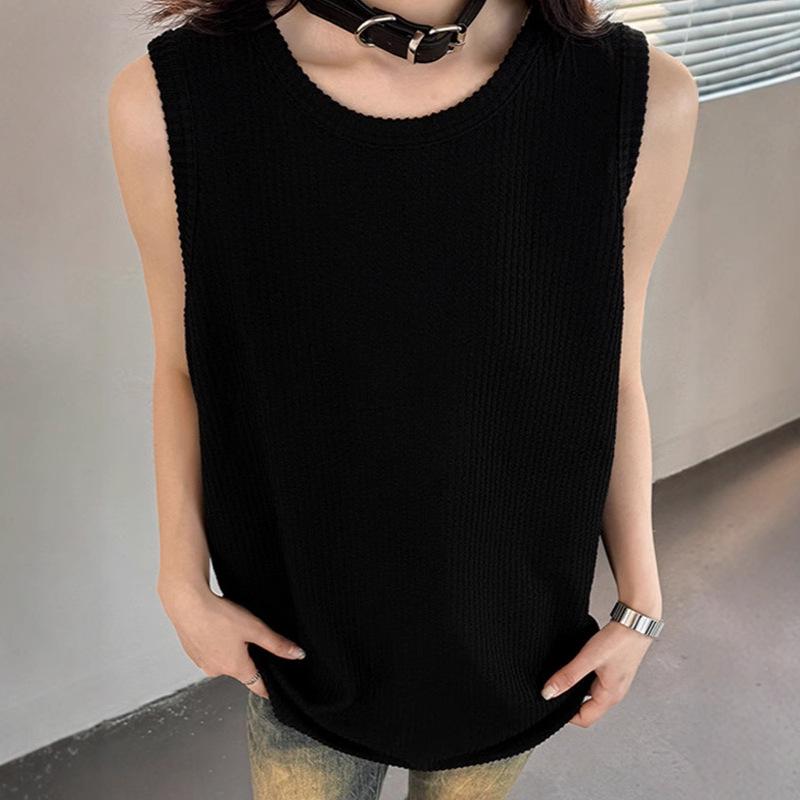 

2025 Trendy Women s Casual Loose Ribbed Sleeveless Vest XL чорний
