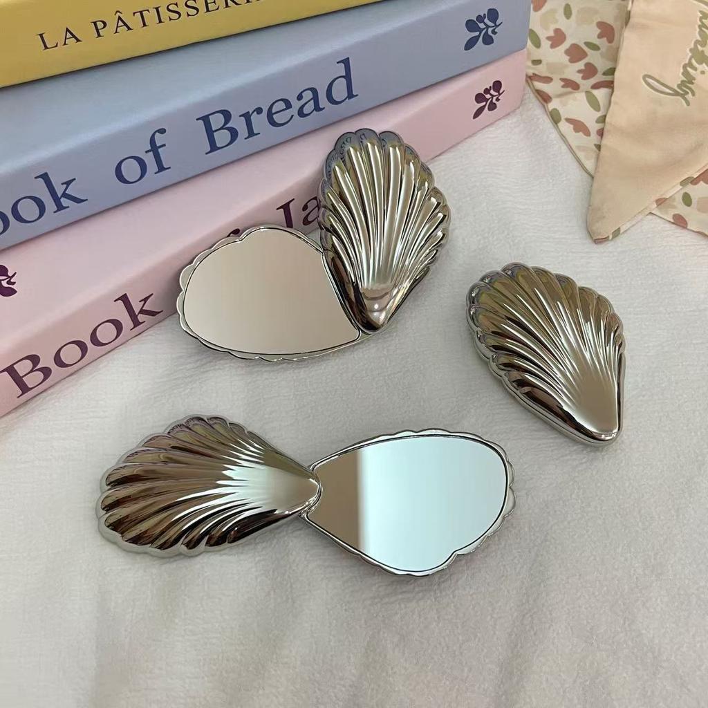 Seashell Shape Double Sided Compact Mirror, Twist Handheld Portable Makeup Mirror for Purse, Mini Beauty Tool