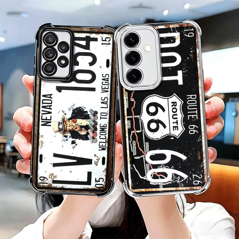 Retro Vintage License Plate Soft Phone Case For Samsung A17 A27 A07 A37 A57 A16 A56 A15 A55 A14 A54 A13 A53 A26 A36 A25 A35 A24