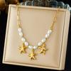 Gold Starfish Pearl Necklace Paperclip Link Chain Choker for Women Beach Theme Jewelry