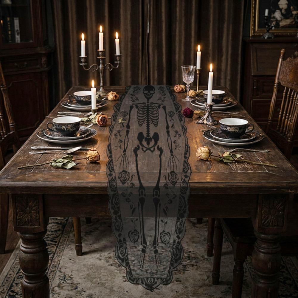 Dark Skeleton Design Table Decoration Cloth Rose Lace Trim Party Table Flag New Table Flag