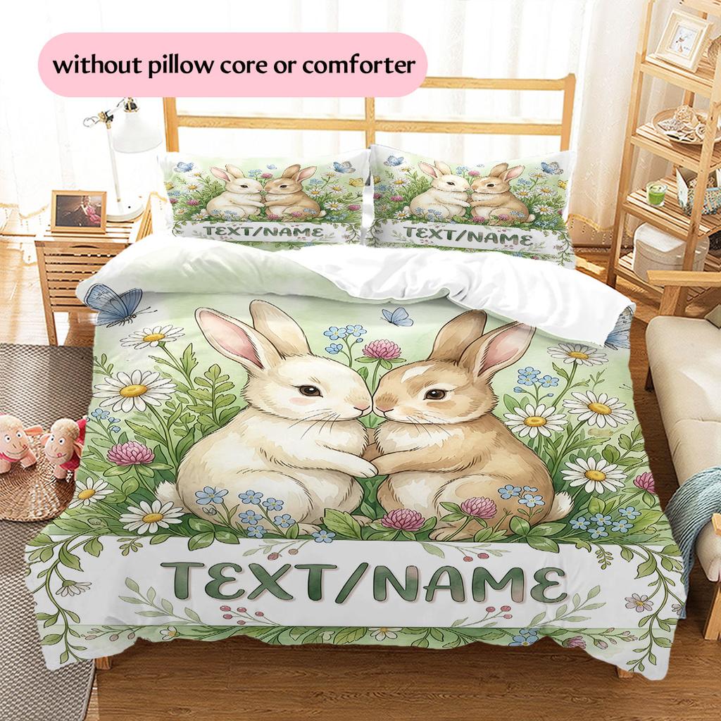 Custom Name,Watercolor Twin Woodland Animal Pattern Bedding Home Decoration Birthday Gift ( 1 duvet cover + 2 pillowcase, without core),fan merchandis