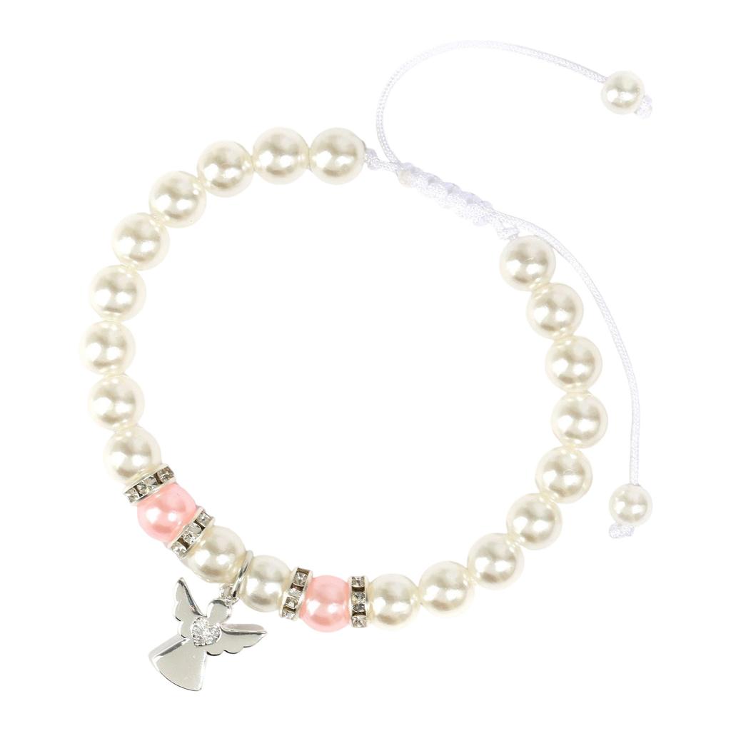 Delicate Pearl Bead Bracelet With Guardian Angel Charm Religious Wrist Chain Gift For Girls Holy Communion Ceremony