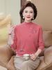 Elegant Embroidered Wool Sweater for Middle-Aged Women – Semi-High Neck, Autumn/Winter Collection