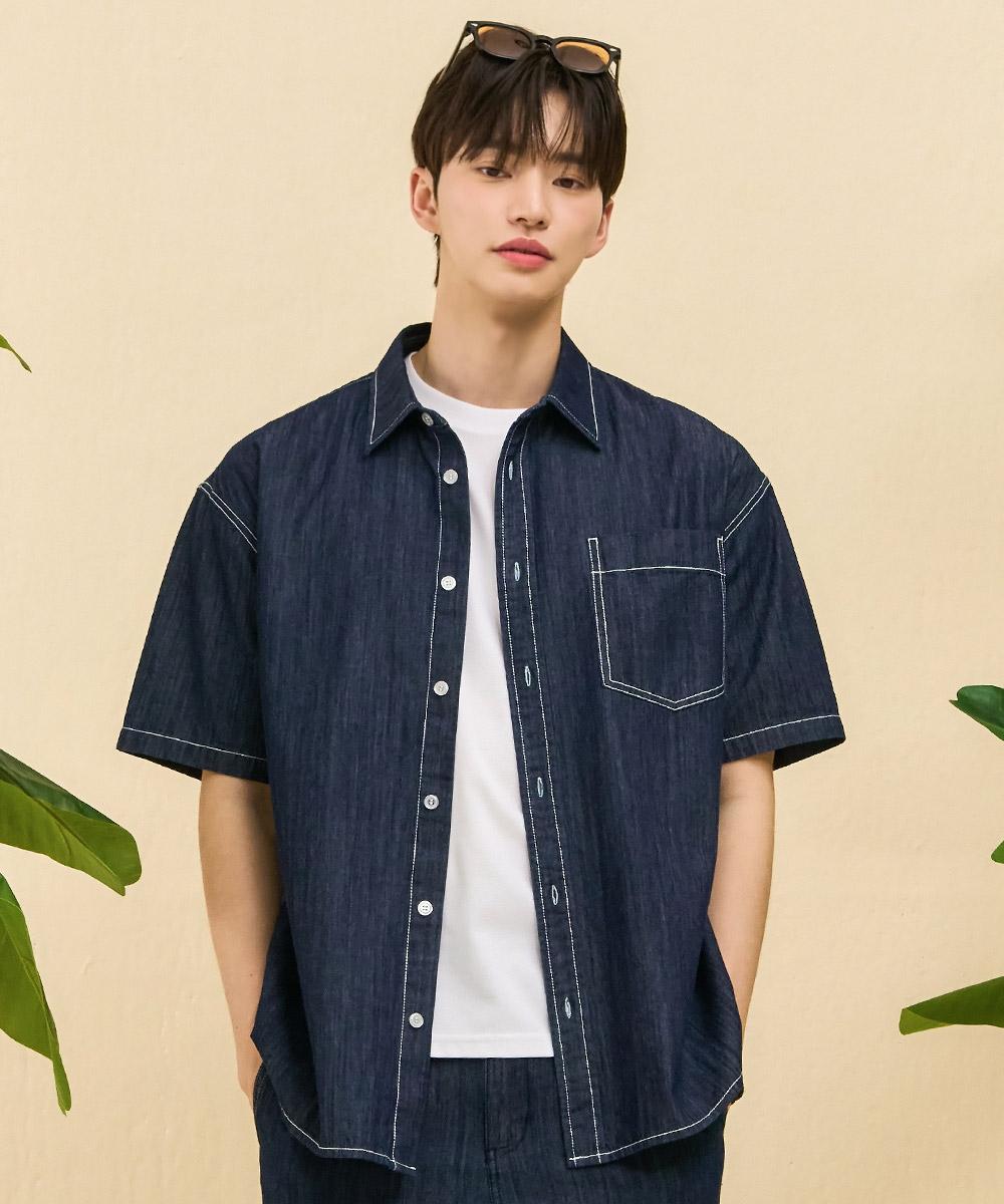 Chase Cult Men S Denim Short Sleeve Shirt - Navy Navy/95