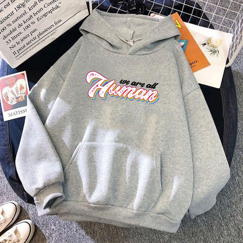 Fashion  Autumn And Winter We Are All Human Print Hoodie Sweater Men And Women Pullover Casual Top(Ship In 48 Hours)