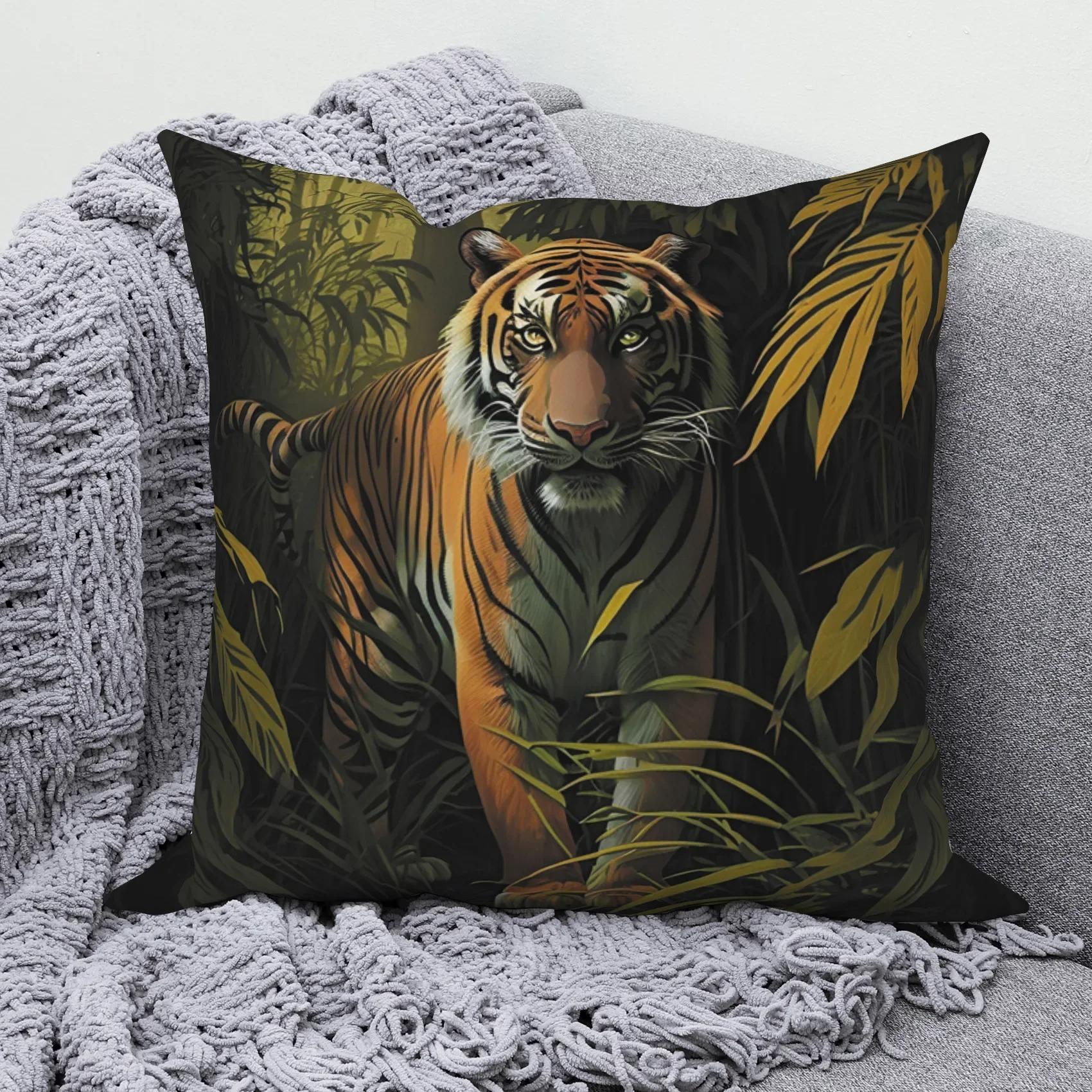

Наволочка с изображением тигра в джунглях, украшение для дома, спальни, гостиной, дивана, чехлы для подушек для сиденья автомобиля, офиса, поясницы 40x40cm
