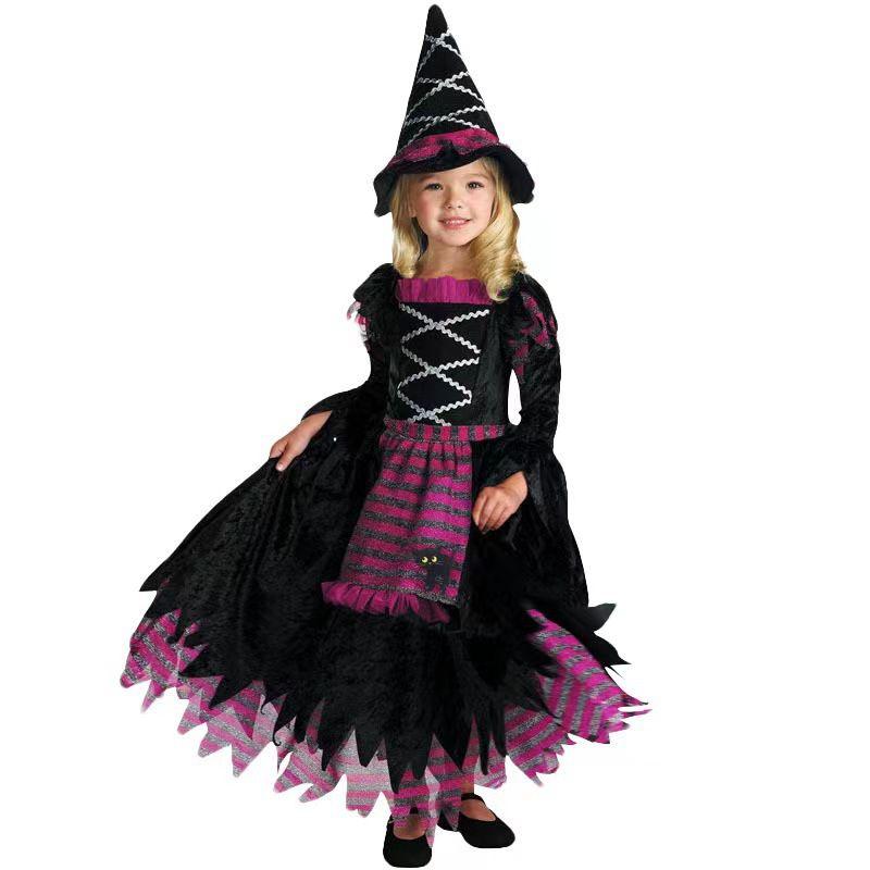 Halloween Children Black Witch Cosplay Costume Fancy Dress Party Dress Suit Girl