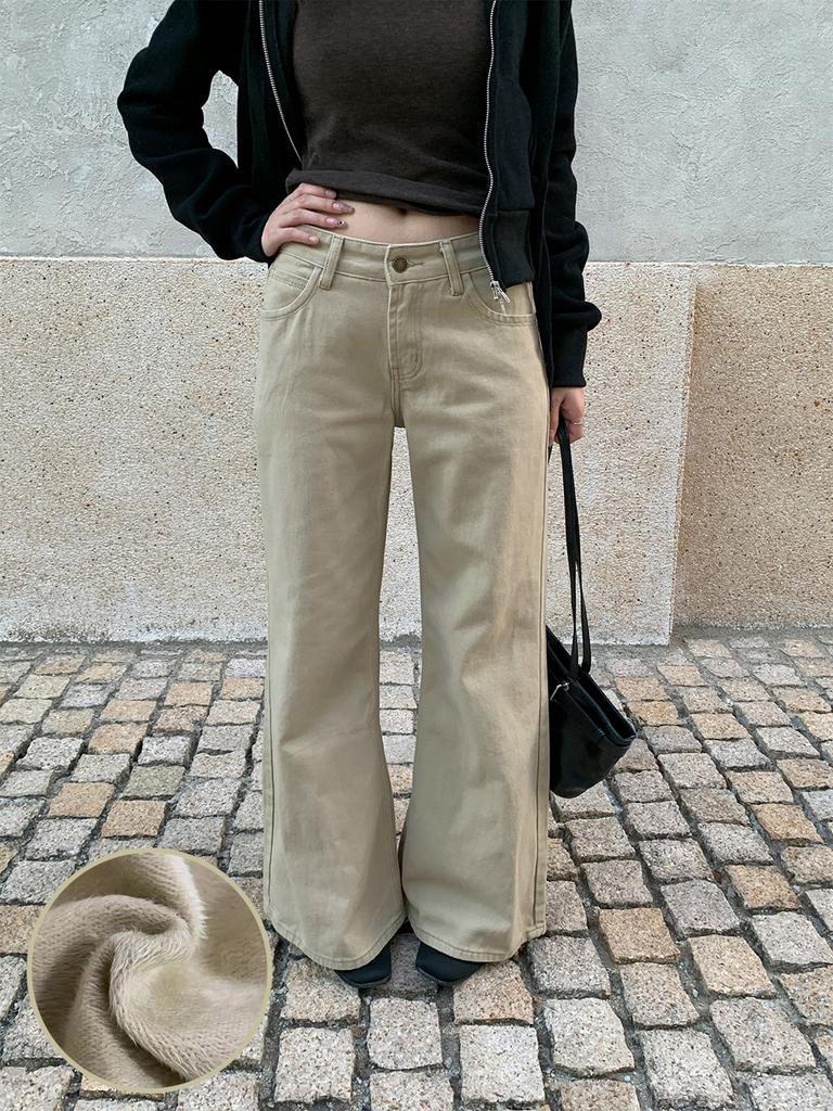 Autumn and winter thickened American wide-leg slightly pulled jeans women's versatile casual trousers women's cx1119