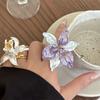 White Iris Flower Drip Oil Flower Ring Butterfly Orchid French Irregular Ring  Women