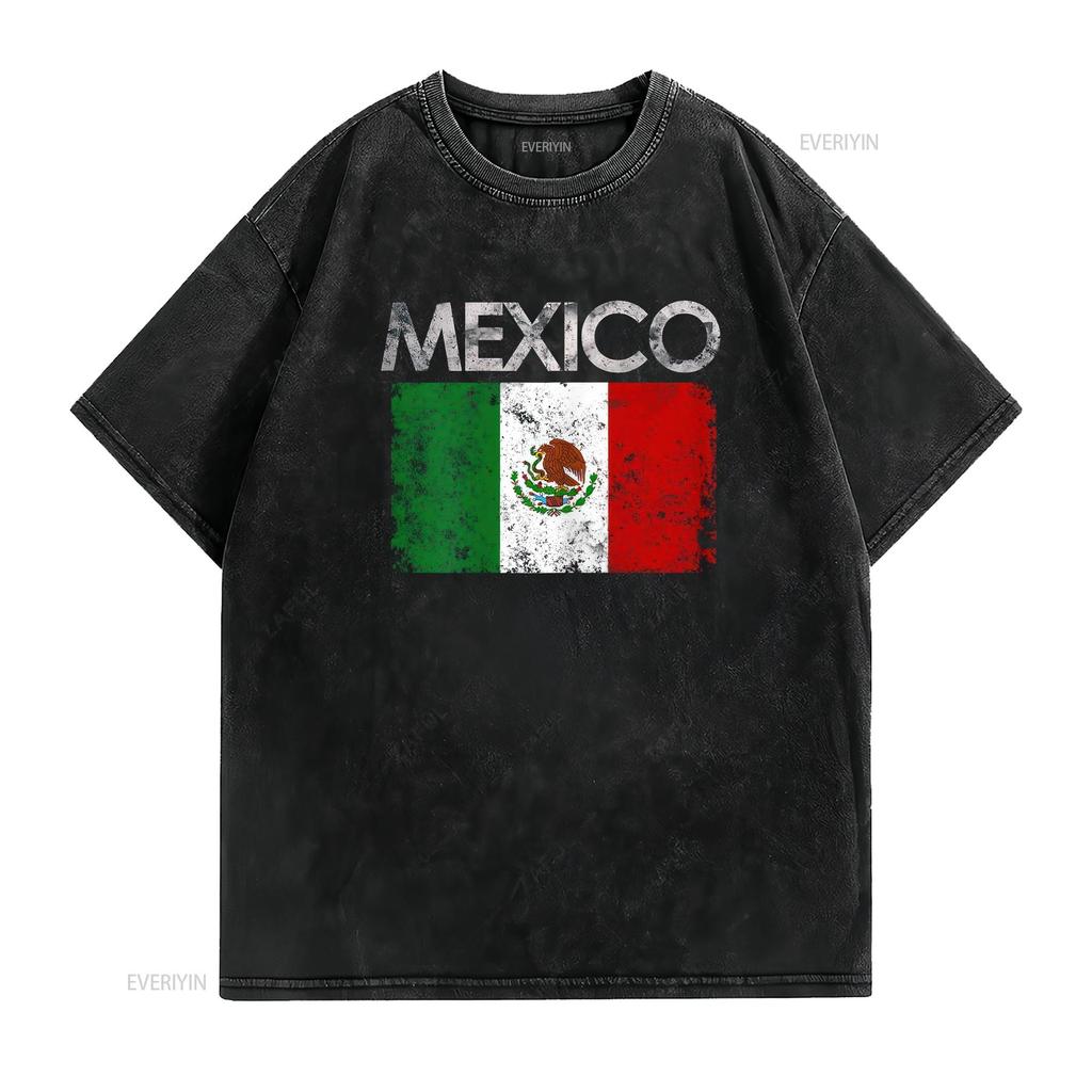 Vintage Mexico Mexican Flag Pride T Shirt vintage Washed Stretched fashion graphic Breathable Top For Everyday Wear