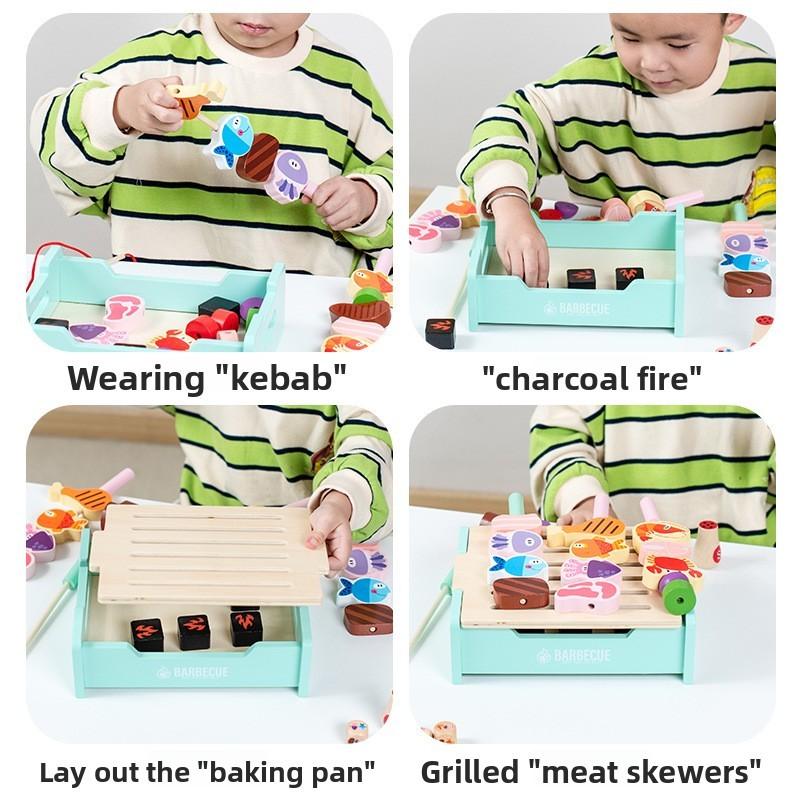 Grill Barbecue Wooden Toy With Educational Pretend Cooking Features Kids For