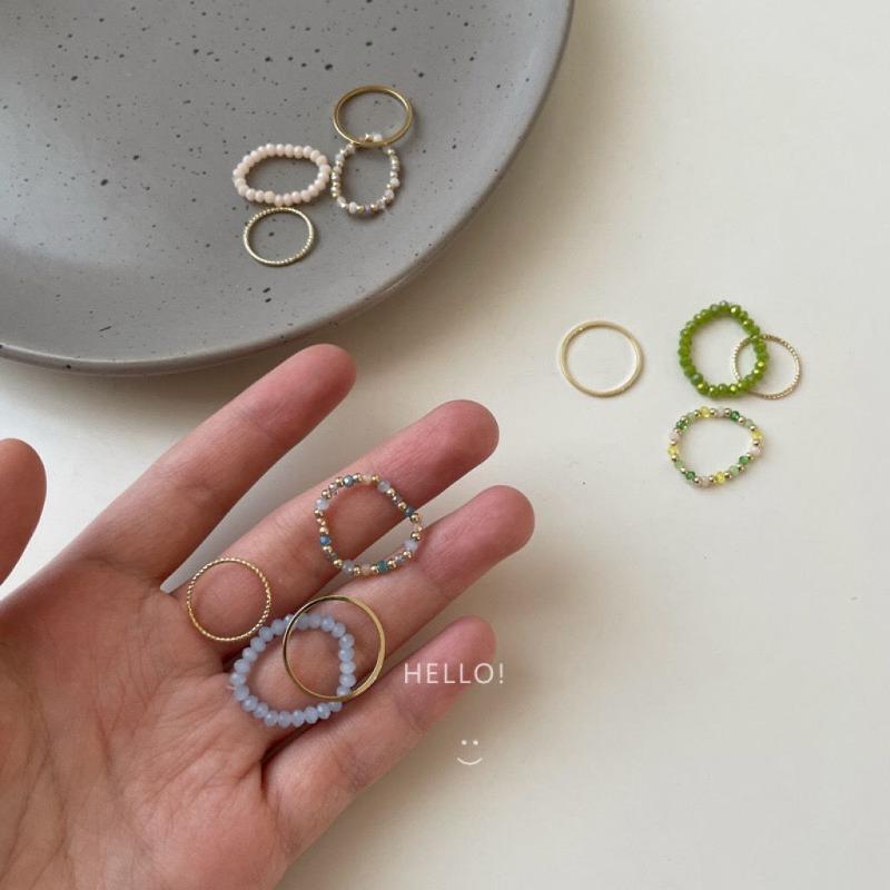 New Colorful Enamel Ring with Beads Set in A String. Women's Niche Design. Simple Finger Ring.