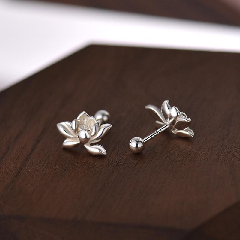 YILUOCD 925 Sterling Silver Lotu Flower Stud Earrings Vintage Tassel Flower Earrings for Women Cute Sweet Irregular Jewelry