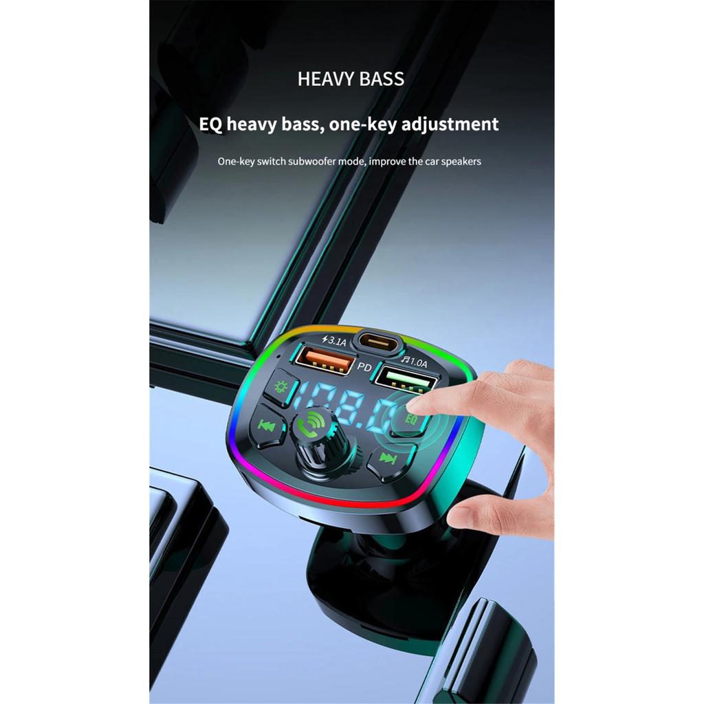 Auto Bluetooth Sockel Radio FM Transmitter PD 18W Typ-C Dual USB 3.1A Bunte Umgebungslicht Ladegerät MP3 Musik Player